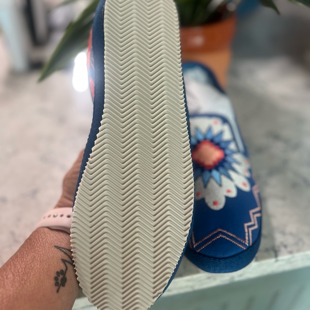 Navy Blue Bohemian Flats with Floral Design - Picture 5 of 14